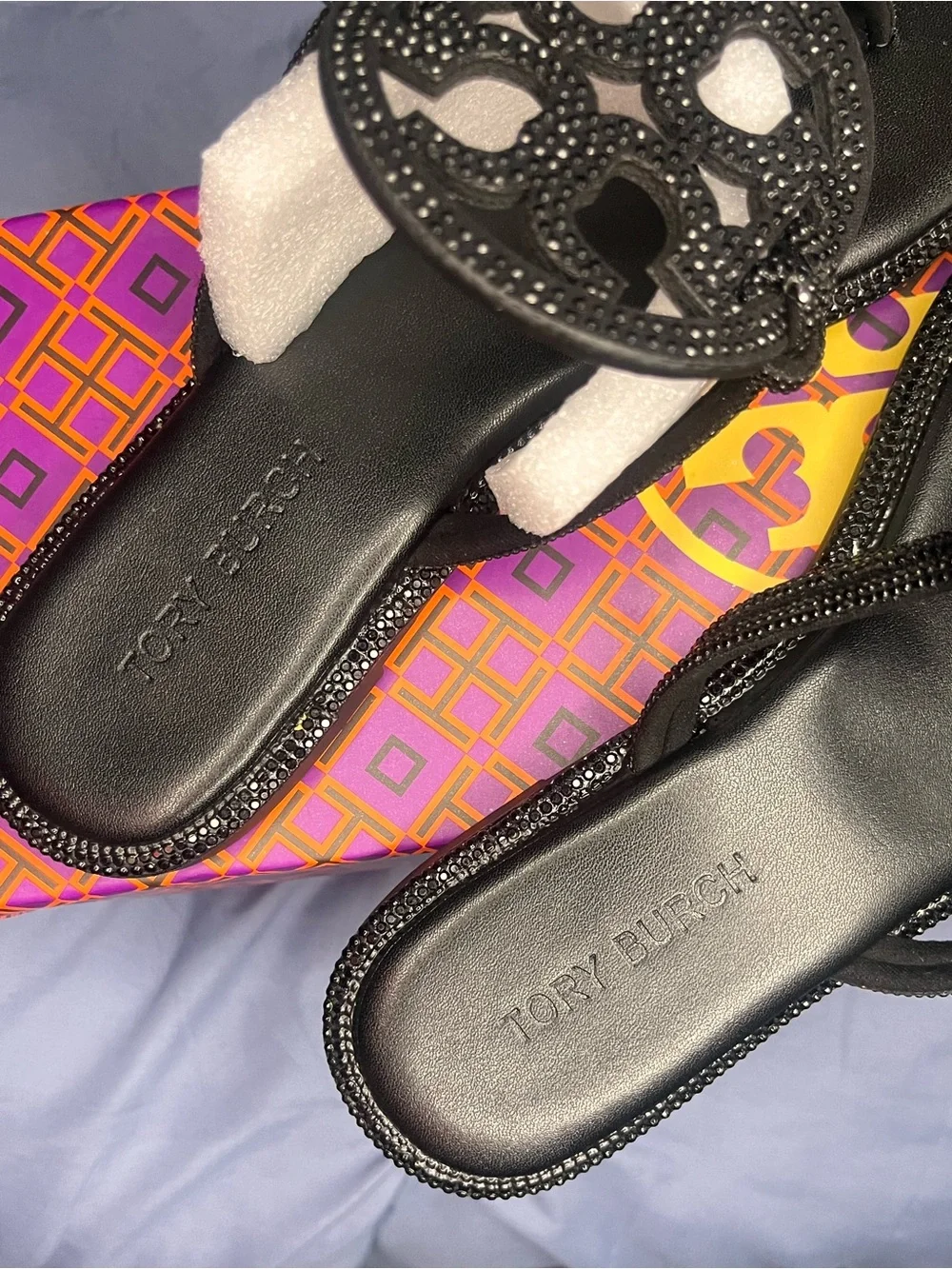 Tory Burch Black Miller Logo Beaded Sandals